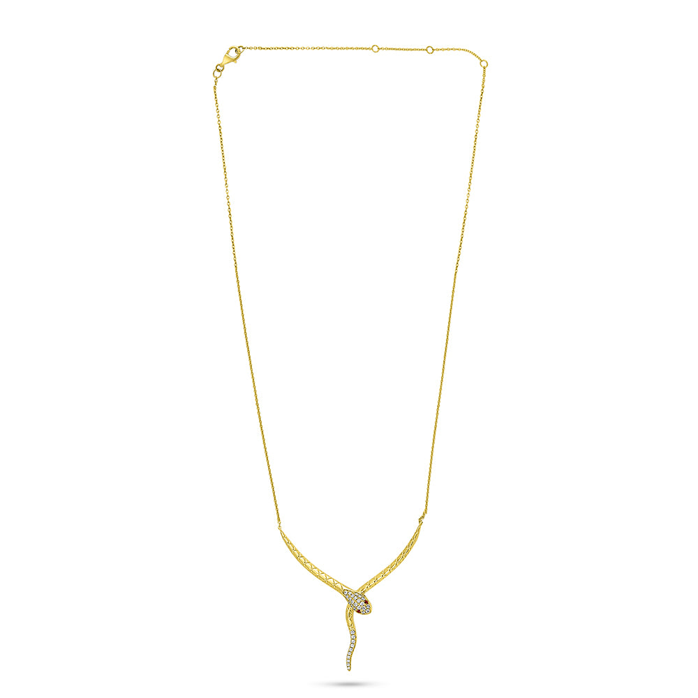 14K Yellow Gold Snake Necklace with Diamonds & Rubies