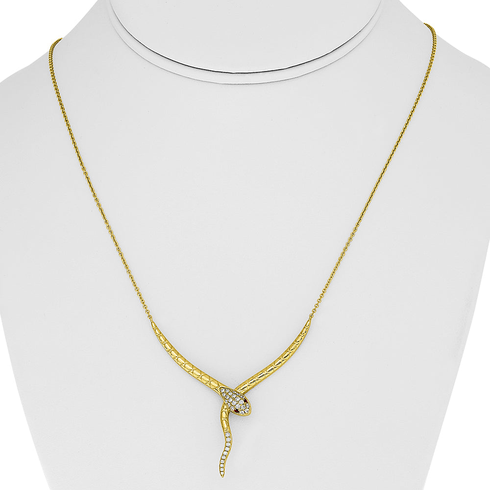 14K Yellow Gold Snake Necklace with Diamonds & Rubies
