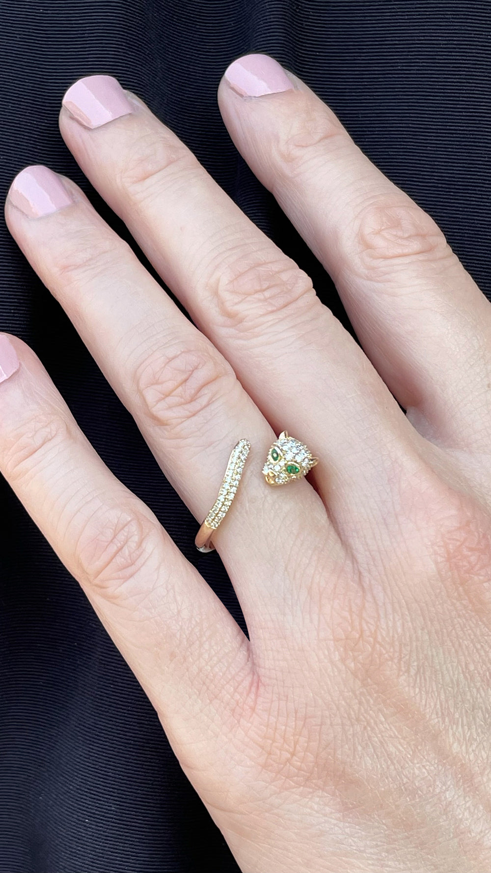 14k Yellow Gold Diamond & Emerald Panther Wrap Ring