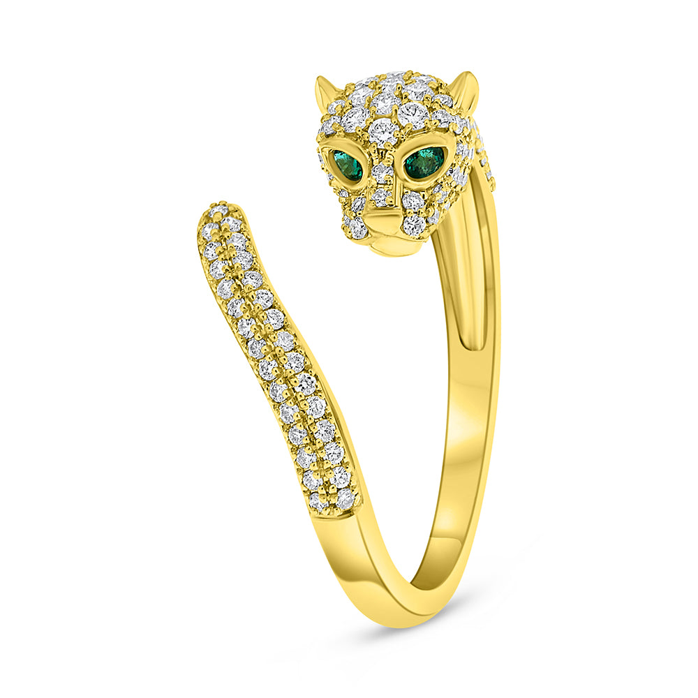 14k Yellow Gold Diamond & Emerald Panther Wrap Ring