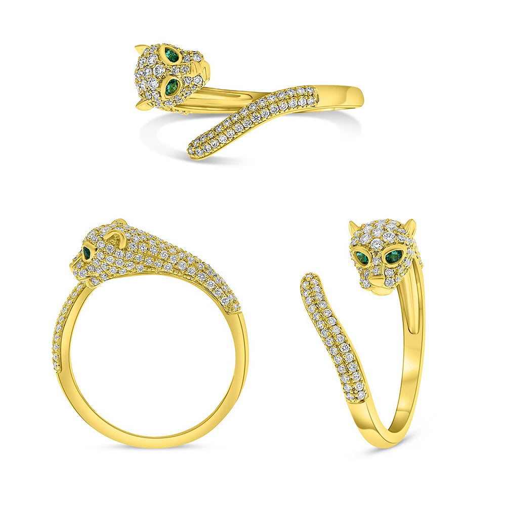 14k Yellow Gold Diamond & Emerald Panther Wrap Ring