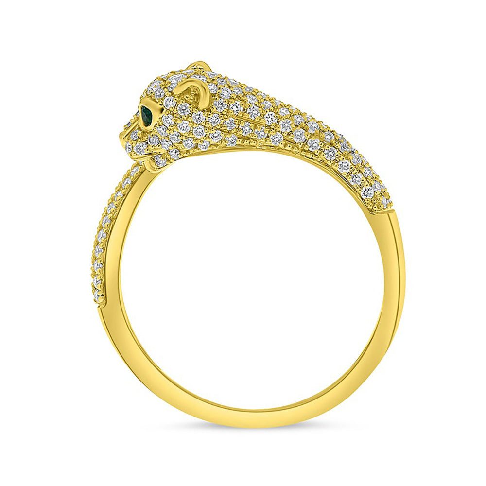 14k Yellow Gold Diamond & Emerald Panther Wrap Ring