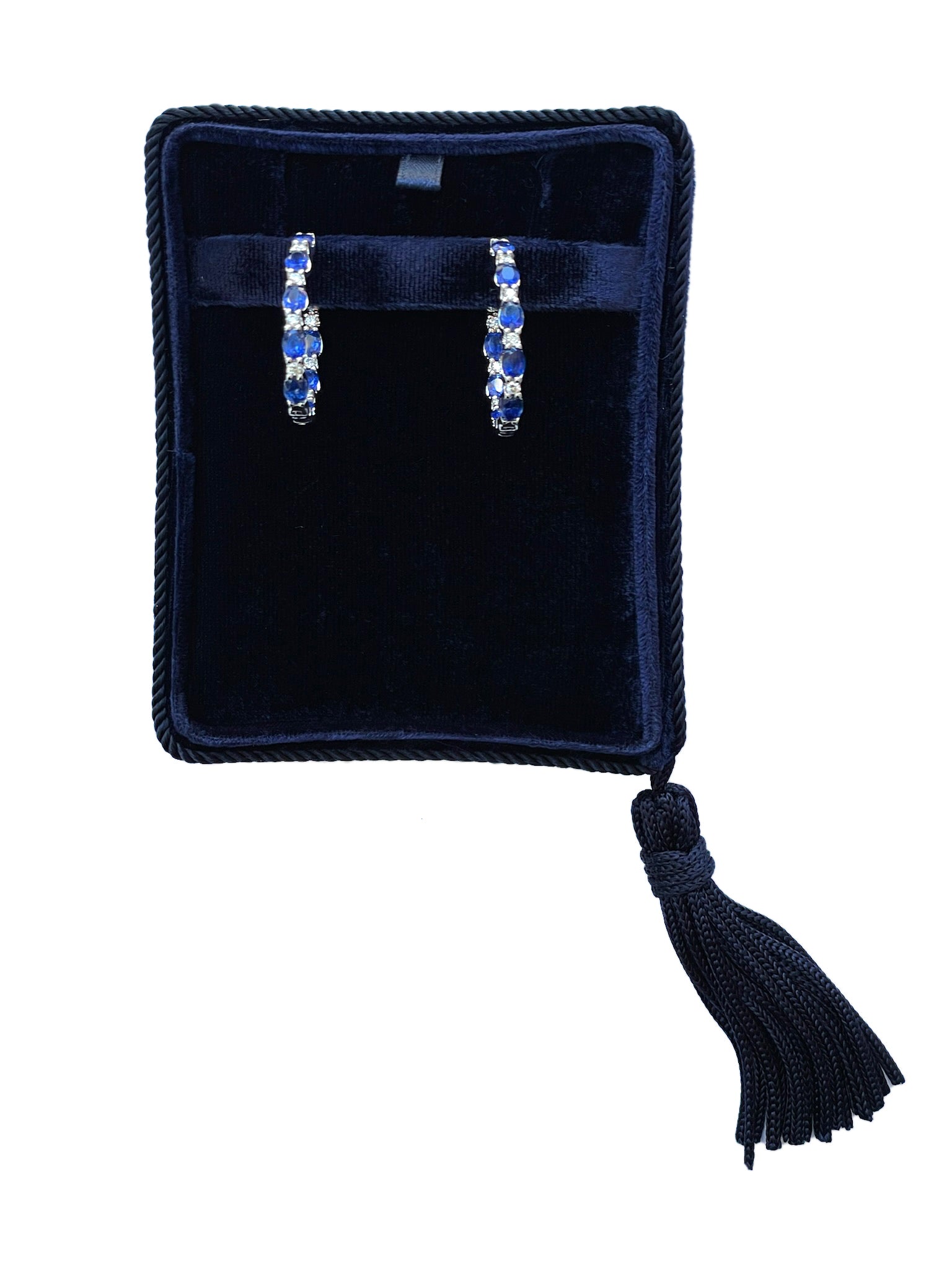 14K White Gold Sapphire & Diamond Oval Hoop Earrings