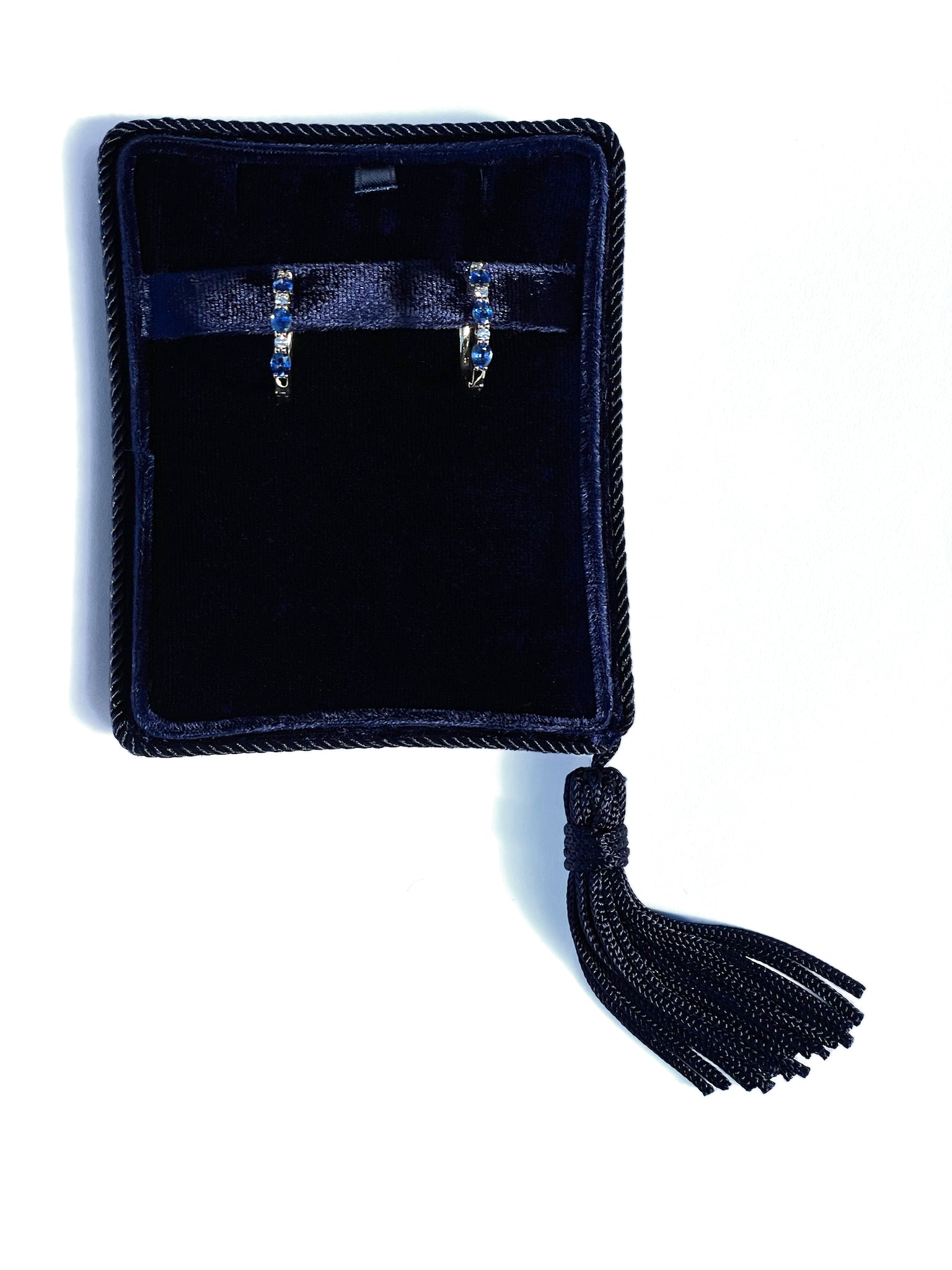 14K Yellow Gold Sapphire & Diamond Hoop Earrings