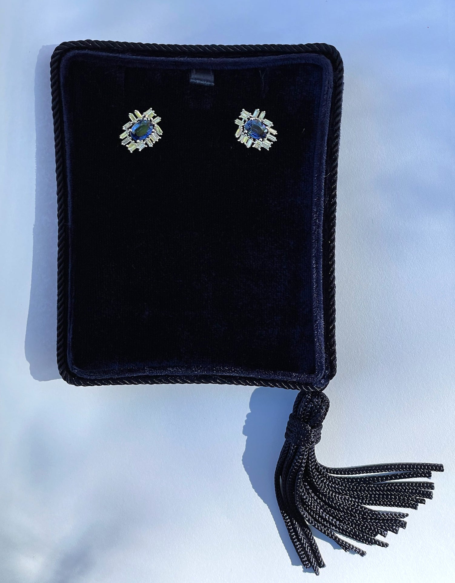 Platinum Sapphire & Baguette Diamond Cluster Earrings (2.80 tcw)
