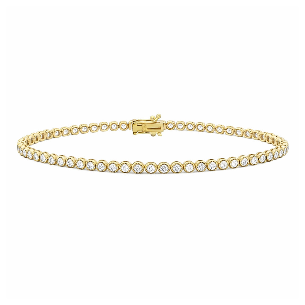 14K Yellow Gold Diamond Bezel Tennis Bracelet – 2.01 Carat Total Weight