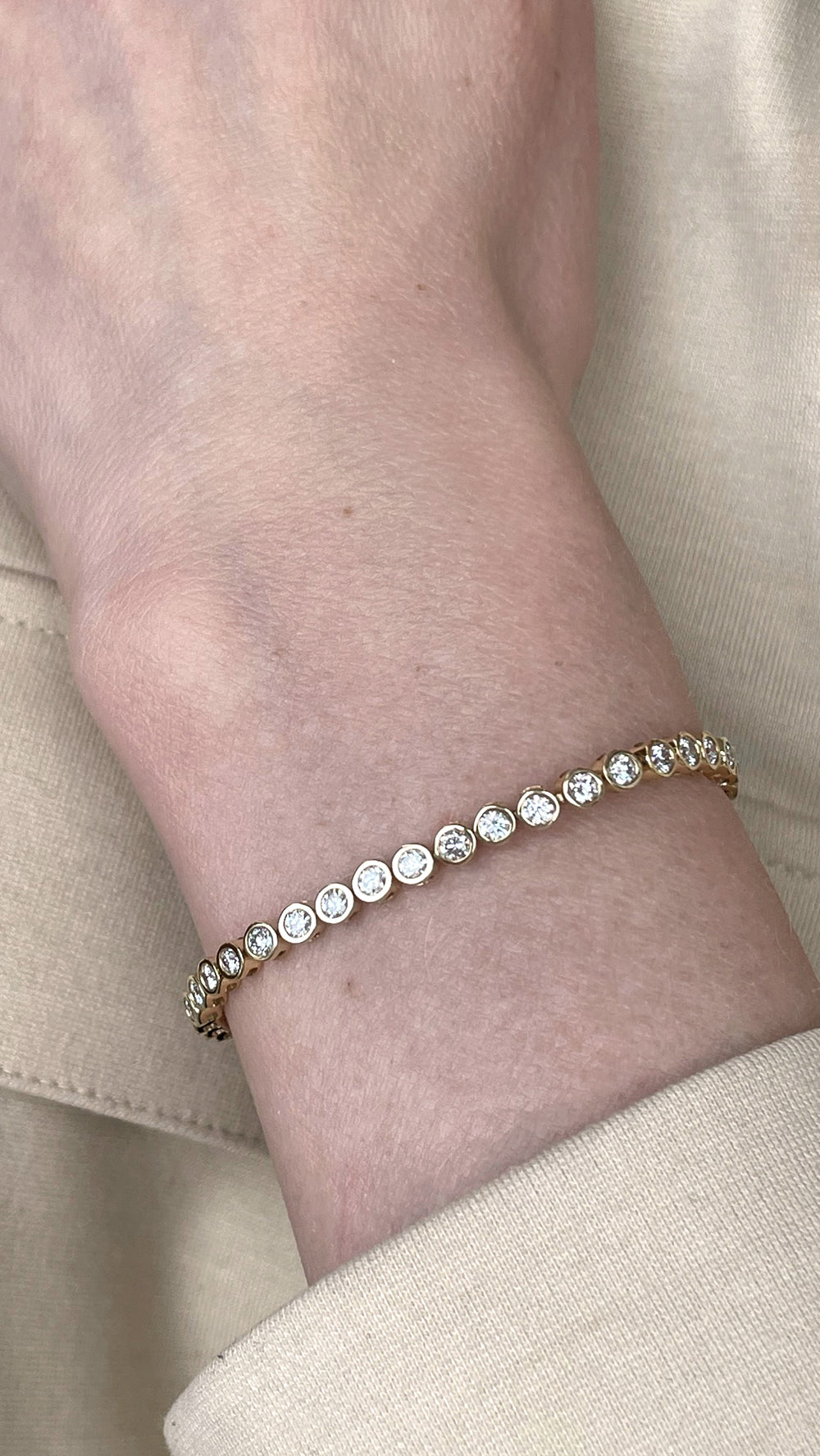 14K Yellow Gold Diamond Bezel Tennis Bracelet – 3.00 Carat Total Weight