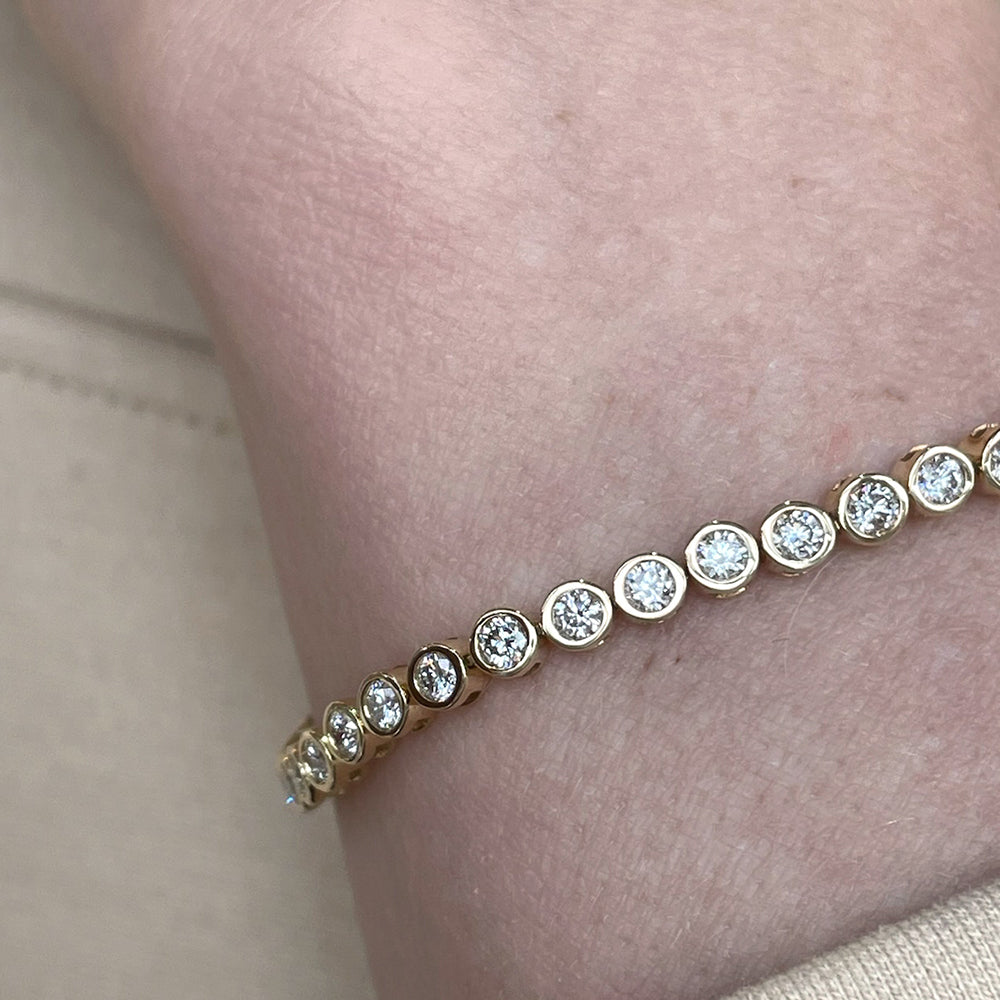 14K Yellow Gold Diamond Bezel Tennis Bracelet – 3.00 Carat Total Weight