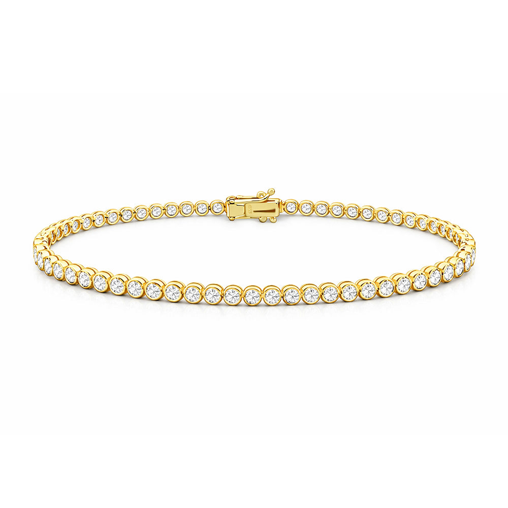14K Yellow Gold Diamond Bezel Tennis Bracelet – 3.00 Carat Total Weight