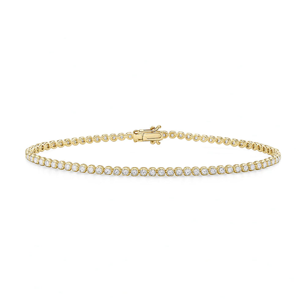 18K Yellow Gold Diamond Bezel Tennis Bracelet – 1.02 Carat Total Weight