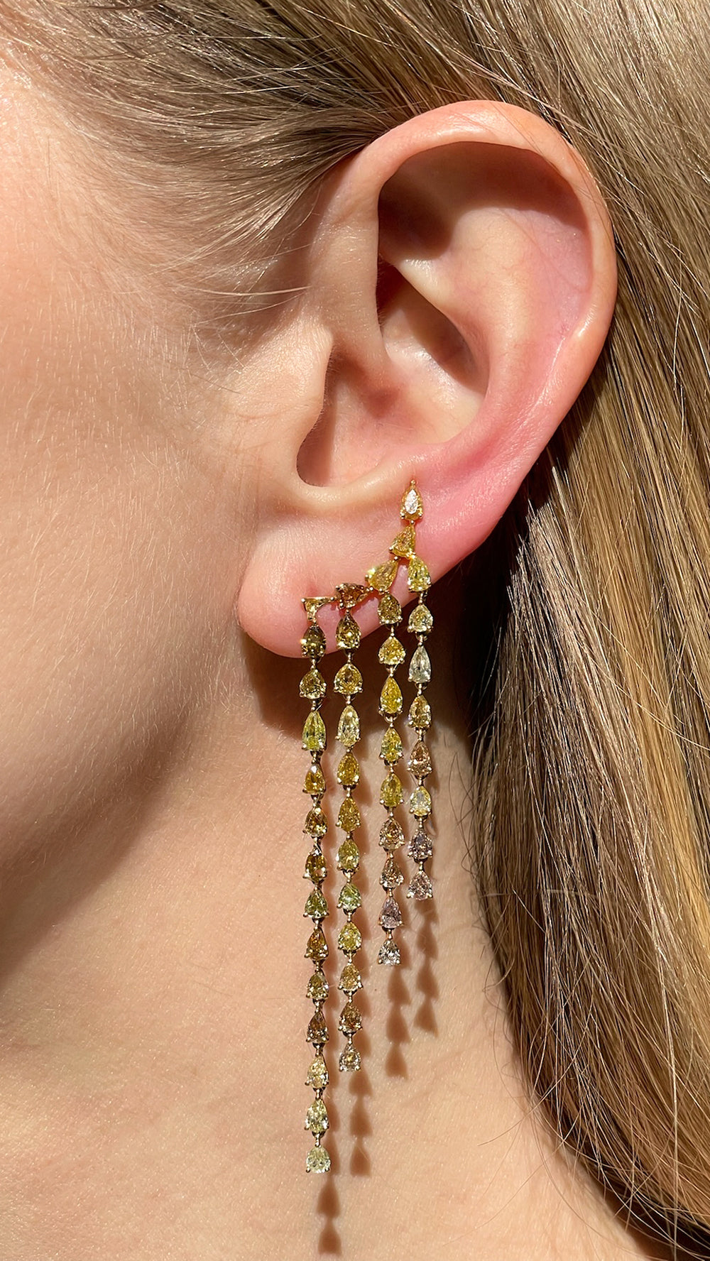 18K Yellow Gold Fancy Brown Pear Shape Diamond Dangling Earrings – 10.80 Total Carat Weight