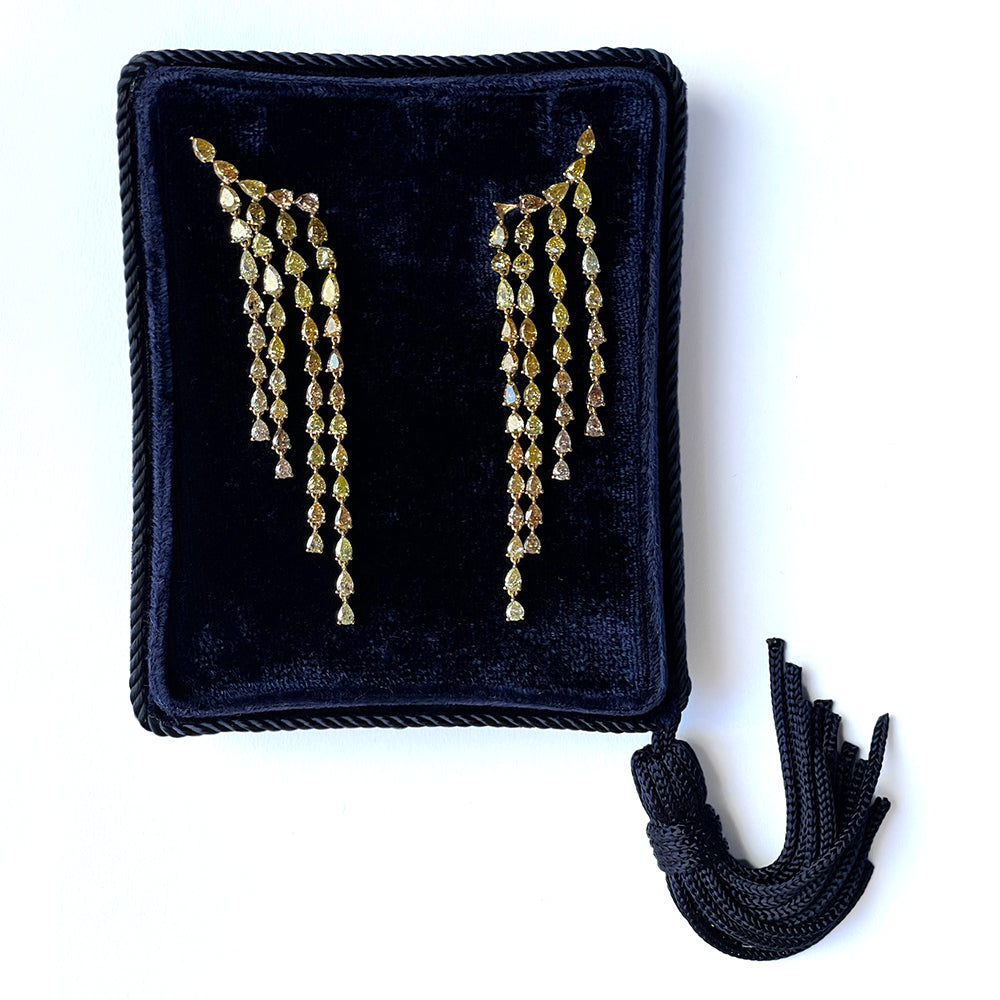 18K Yellow Gold Fancy Brown Pear Shape Diamond Dangling Earrings – 10.80 Total Carat Weight