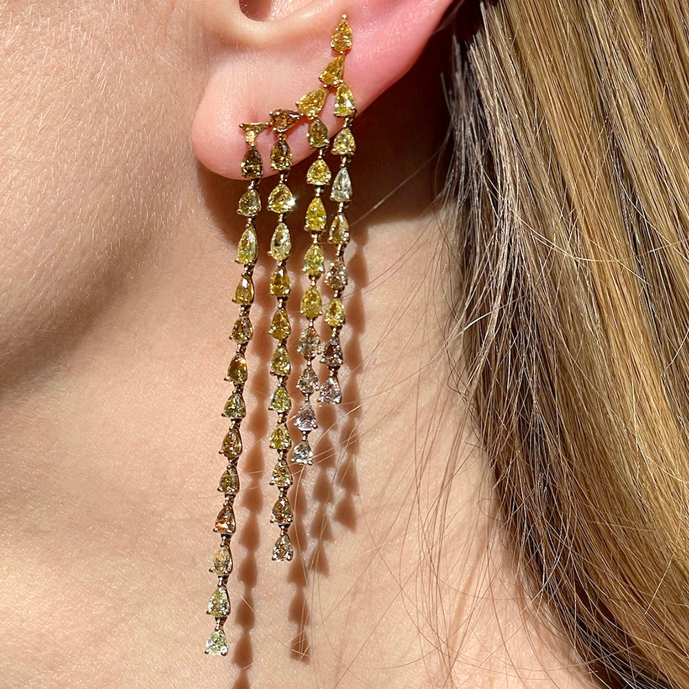 18K Yellow Gold Fancy Brown Pear Shape Diamond Dangling Earrings – 10.80 Total Carat Weight