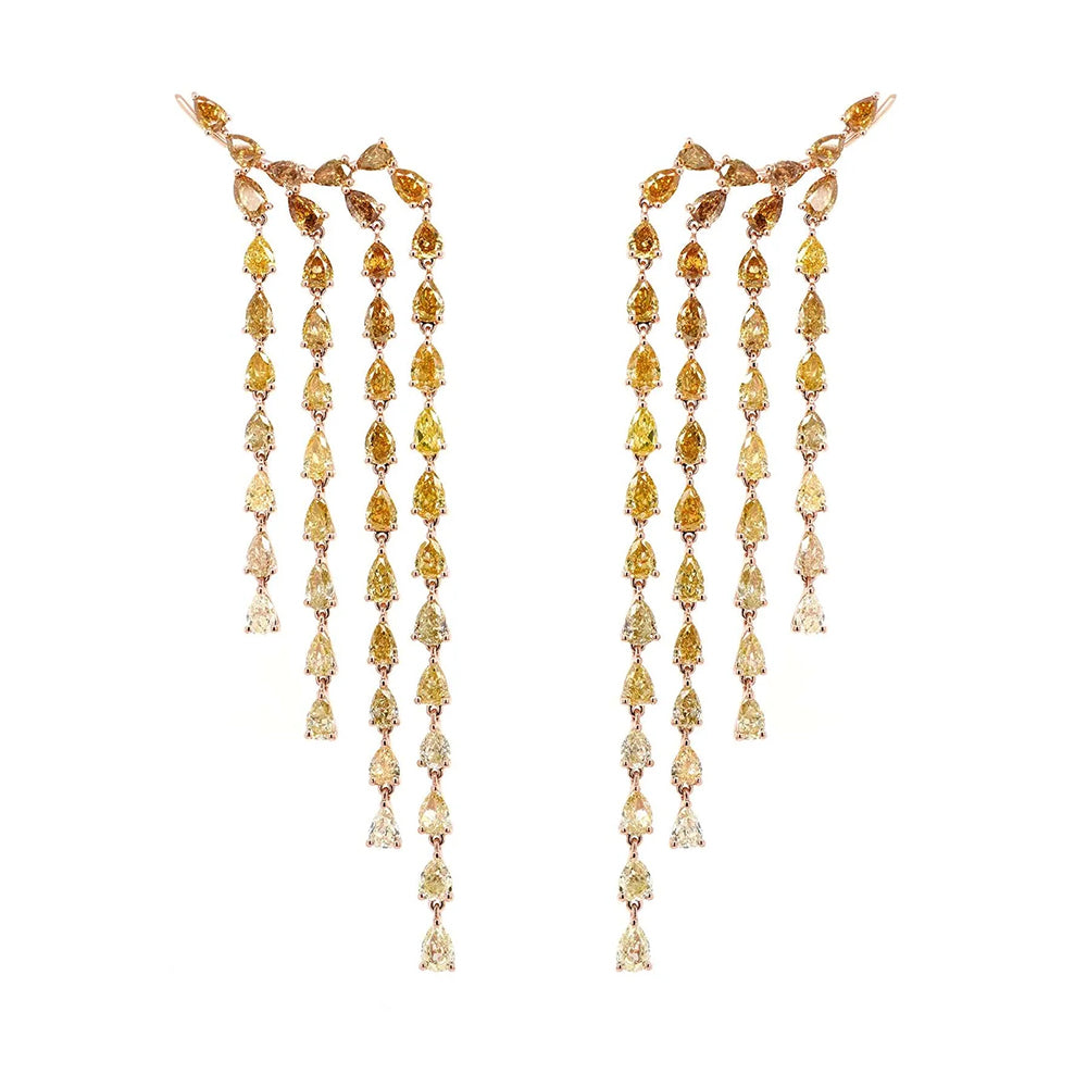 18K Yellow Gold Fancy Brown Pear Shape Diamond Dangling Earrings – 10.80 Total Carat Weight