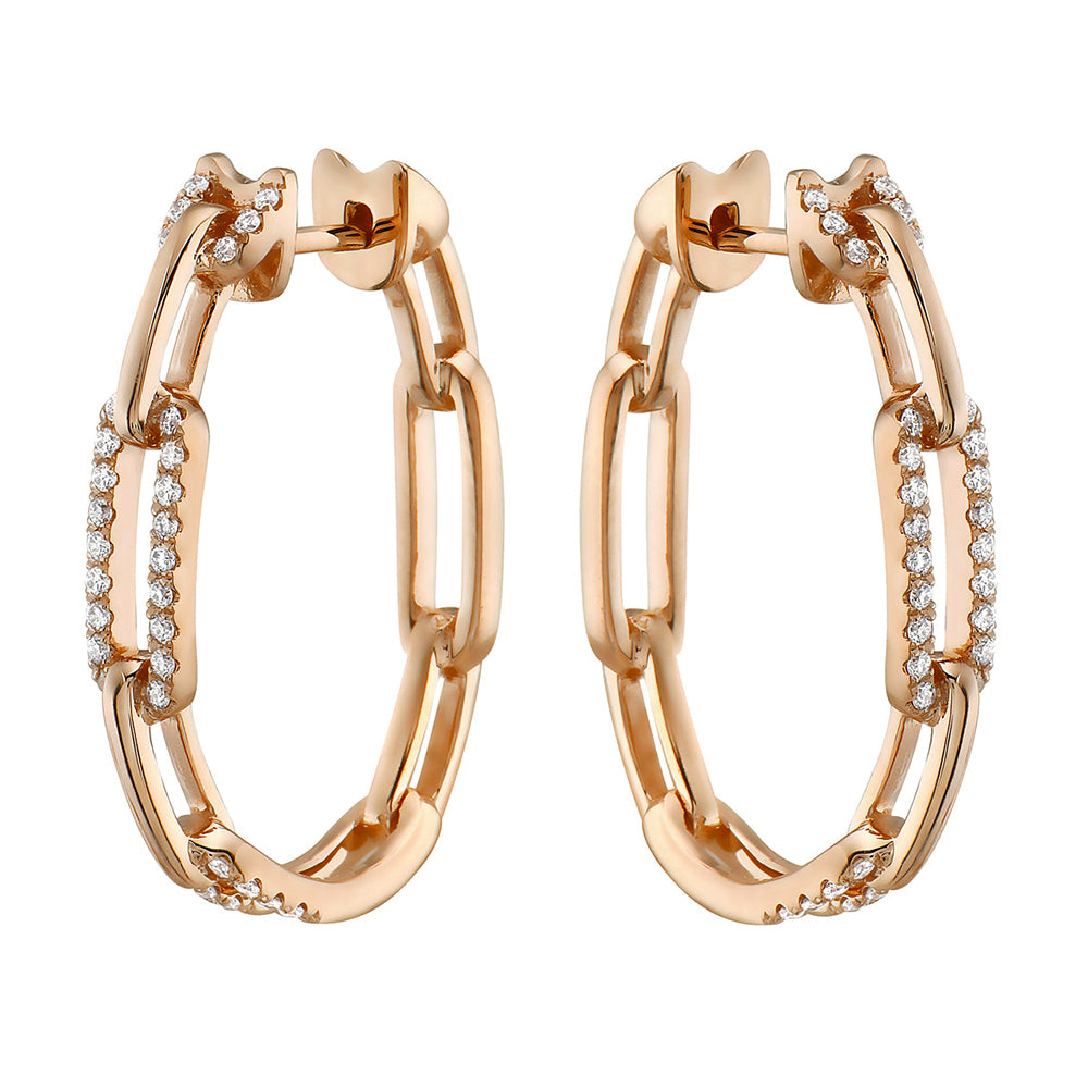 14K Rose Gold and Diamond Interlinked Sportif Hoop Earring