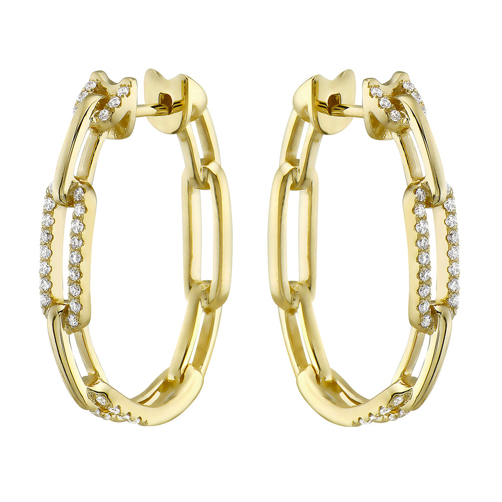 14K Yellow Gold and Diamond Interlinked Sportif Hoop Earring