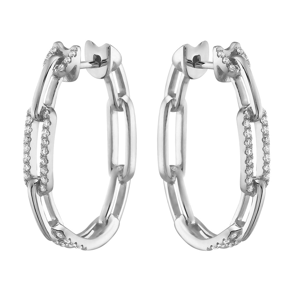 14K White Gold and Diamond Interlinked Sportif Hoop Earring