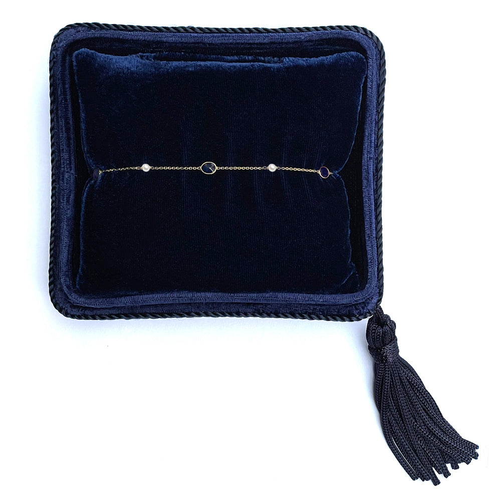 14K Yellow Gold Blue Sapphire & Pearl Station Bracelet