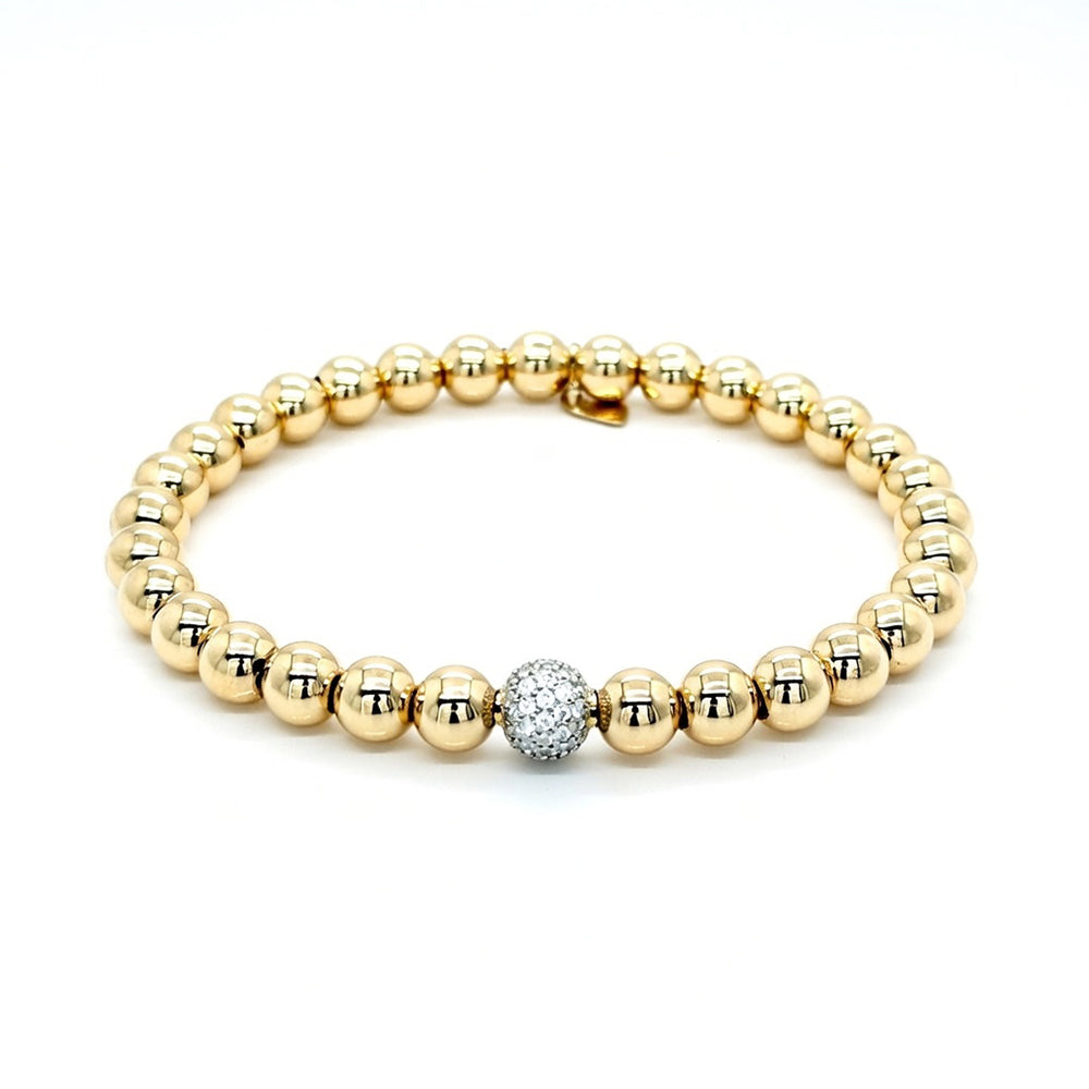 14K Yellow Gold Diamond Pavé Ball Bead Stretch Bracelet – 0.50 TCW