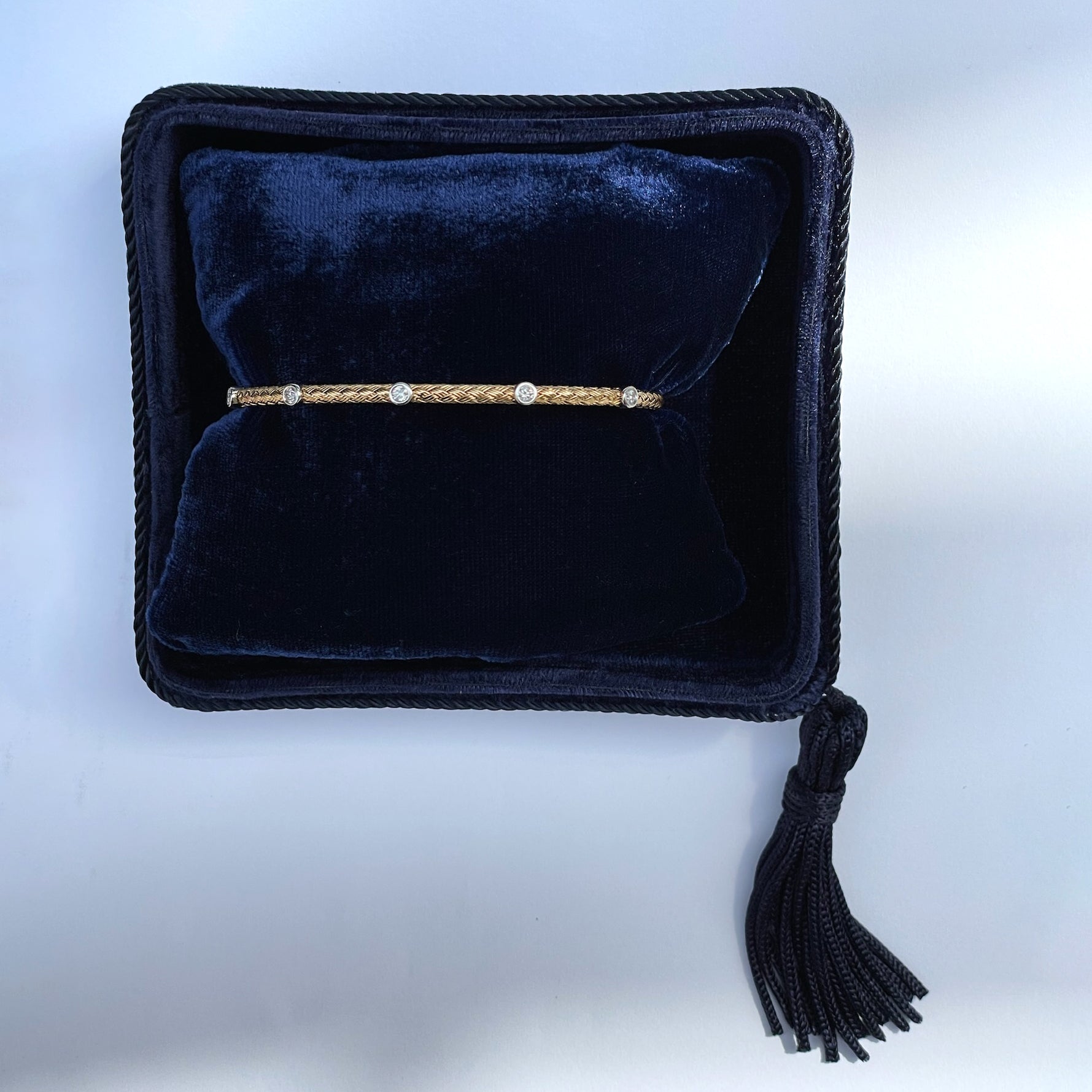 14K Yellow Gold Diamond Bezel Weave Flex Bangle - 0.25 TCW