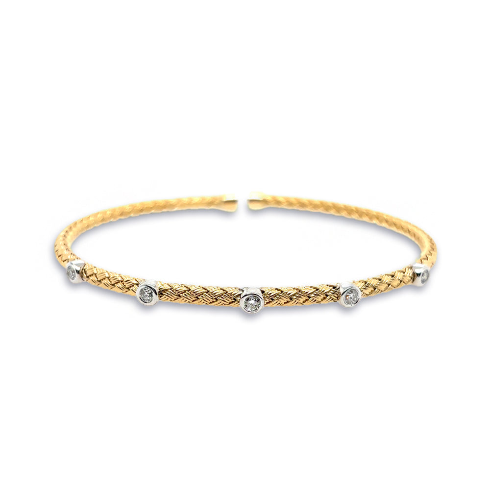 14K Yellow Gold Diamond Bezel Weave Flex Bangle - 0.25 TCW