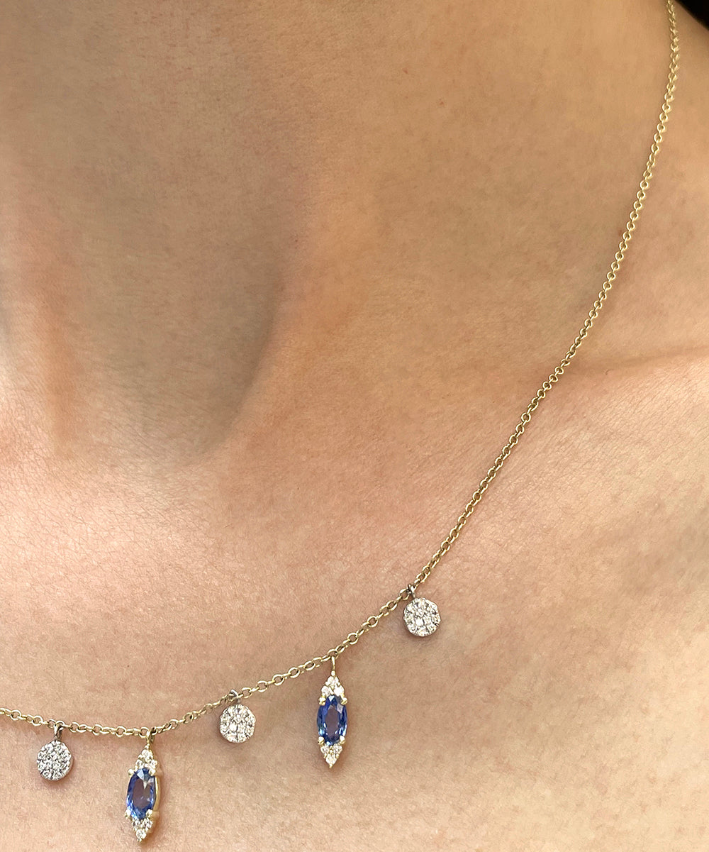 Blue Sapphire Charm Necklace 14k Yellow Gold