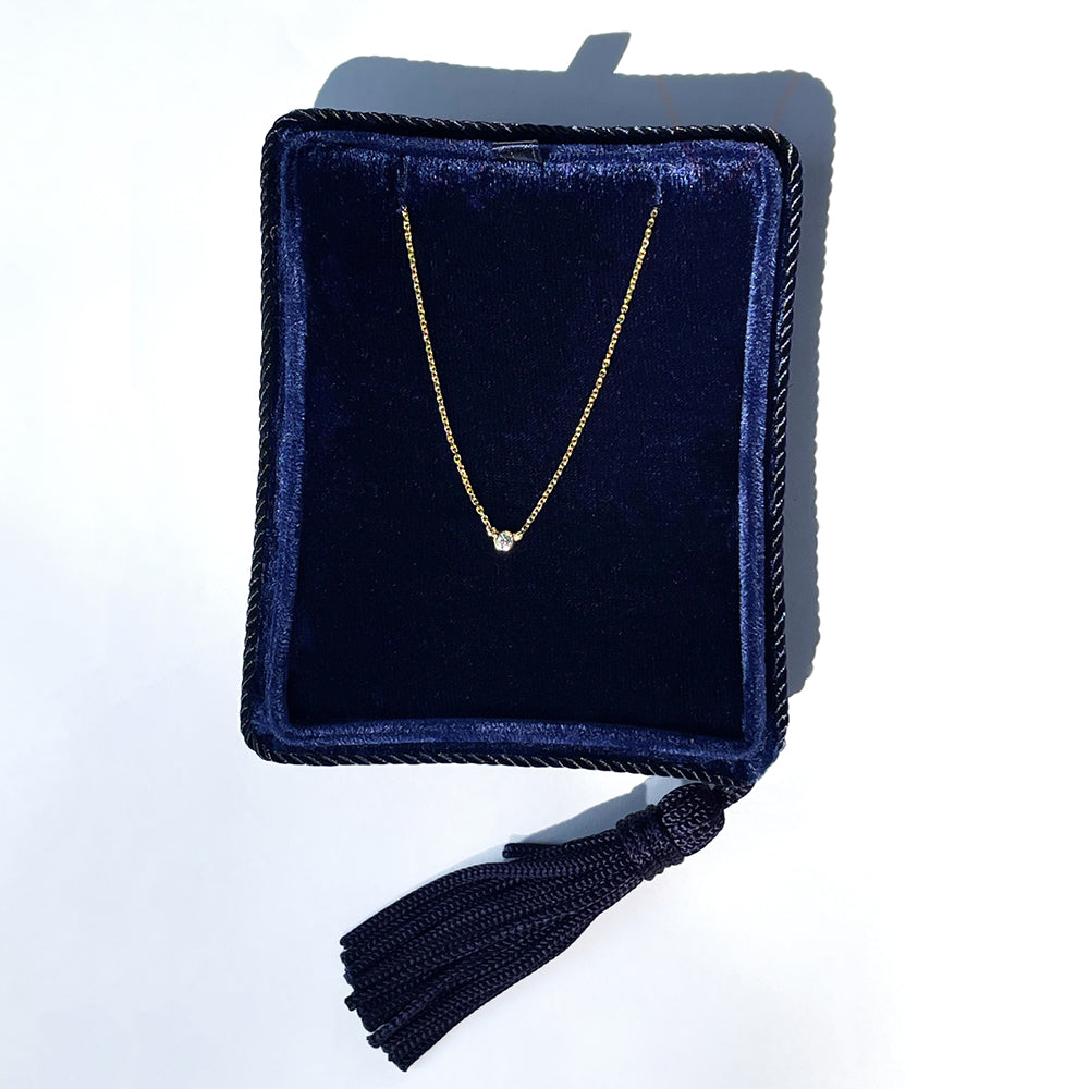 Petit Solitaire Diamond Pendant Necklace Bezel Set in Yellow Gold