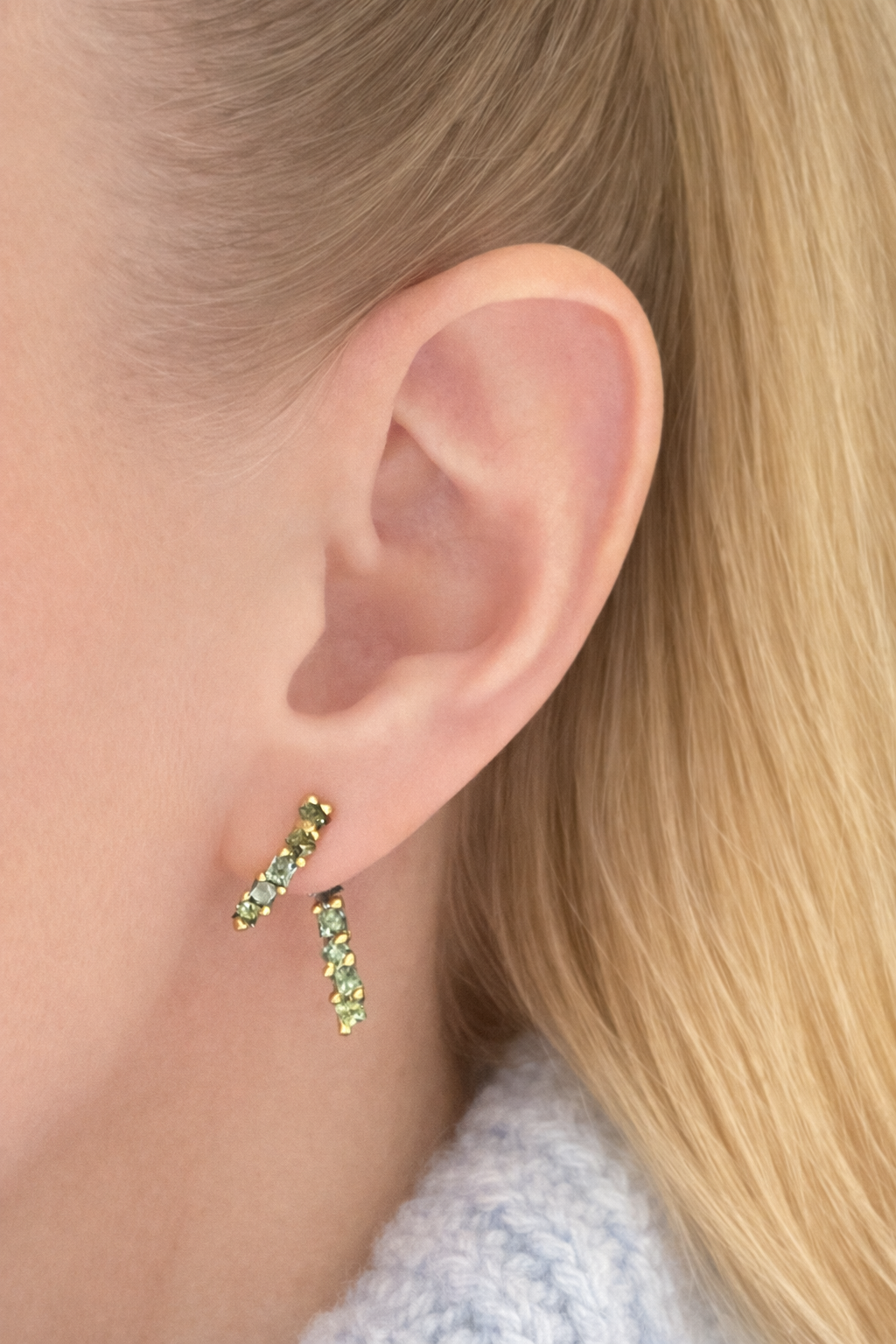 14K Yellow Gold Green Sapphire Climbing Earring – One-of-a-Kind by Jayne Moore