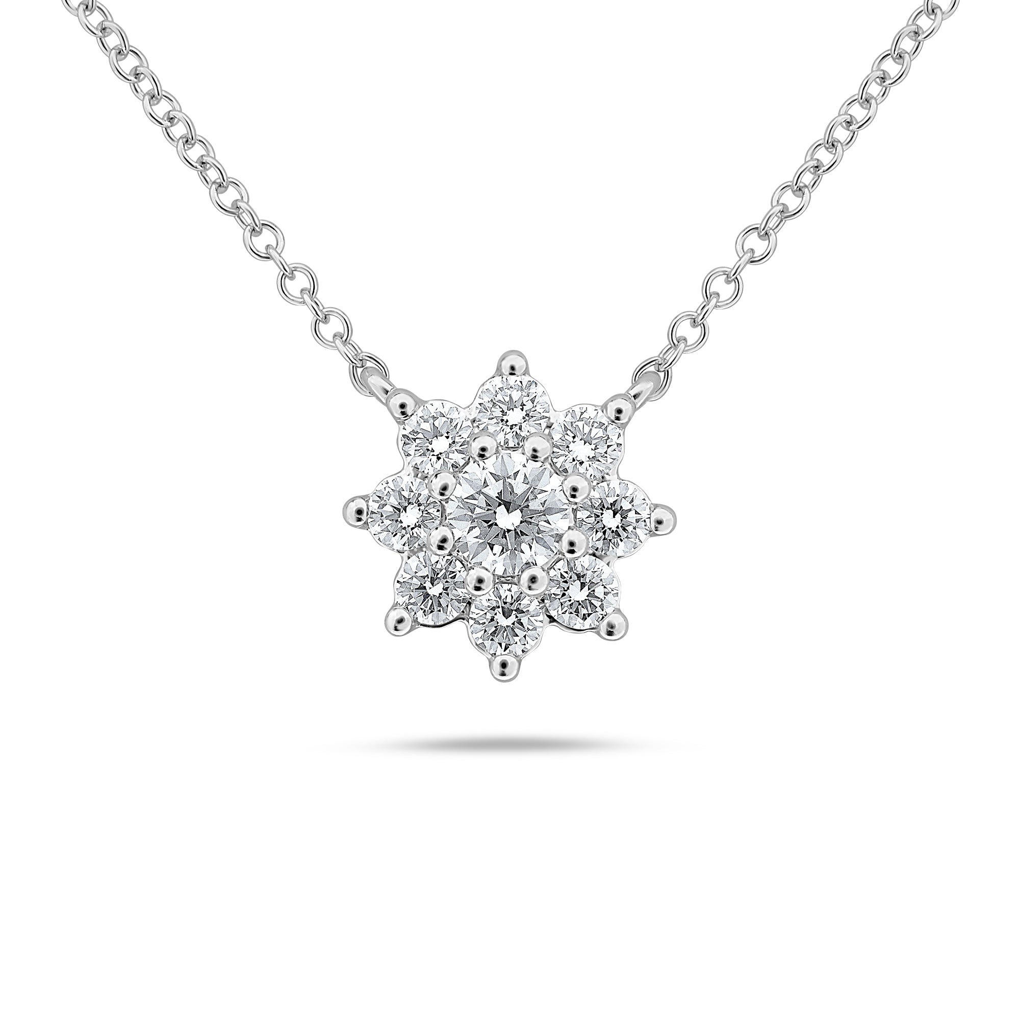 Diamond Cluster Pendant Necklace | 14K White Gold