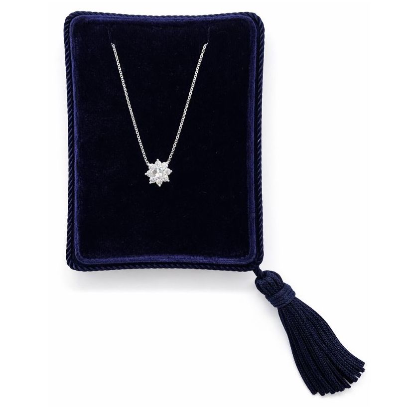 Diamond Cluster Pendant Necklace | 14K White Gold