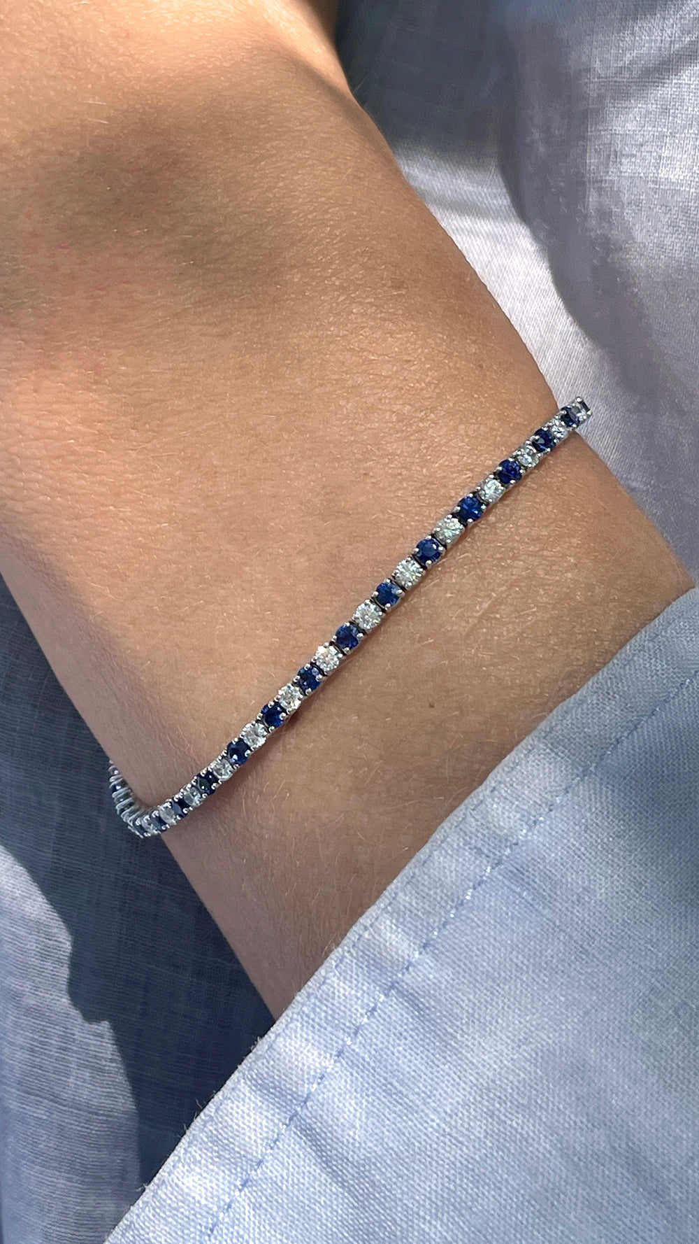 Diamond and Sapphire Tennis Bracelet 18k White Gold