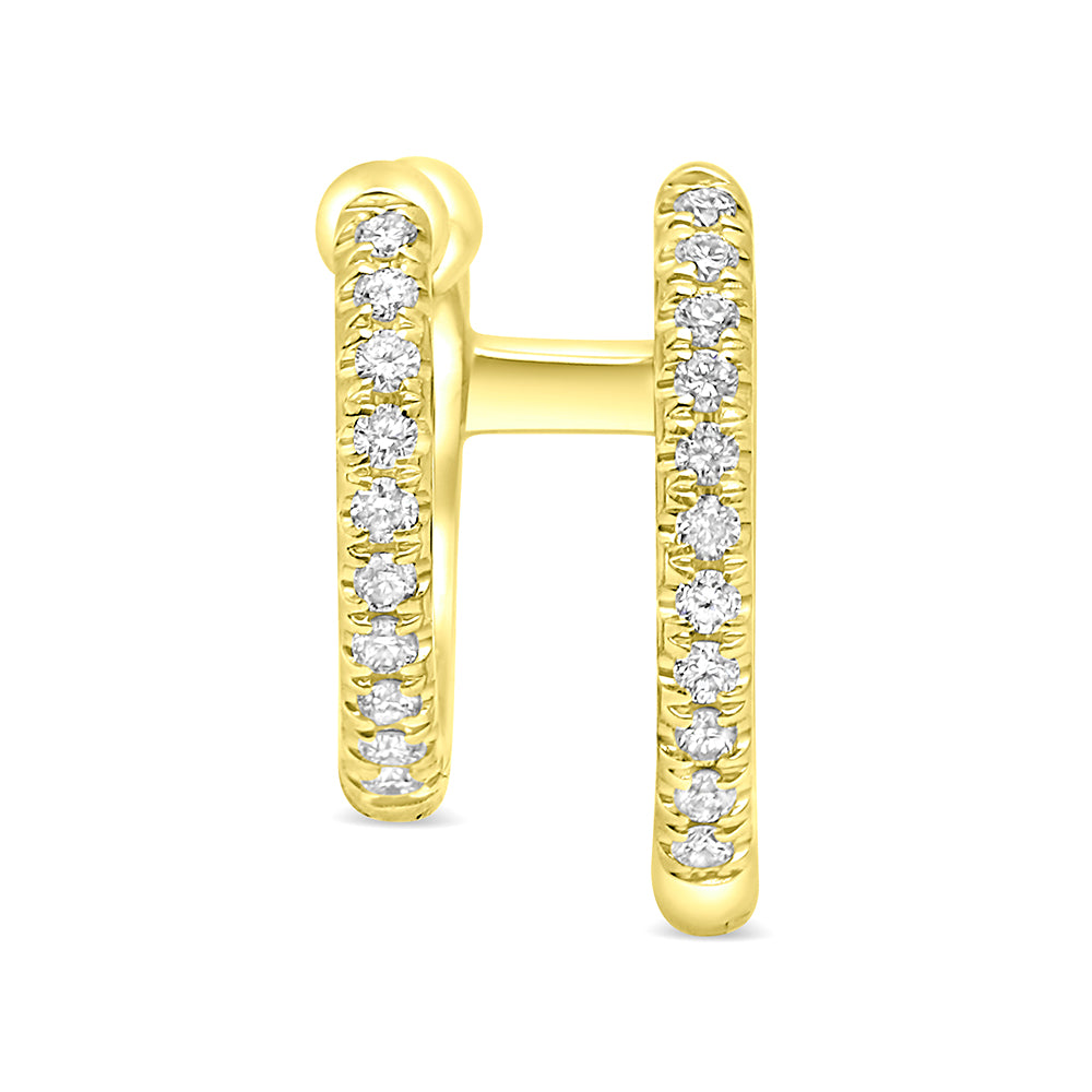 14K Yellow Gold Double Diamond Huggie Earrings, 0.17 TCW