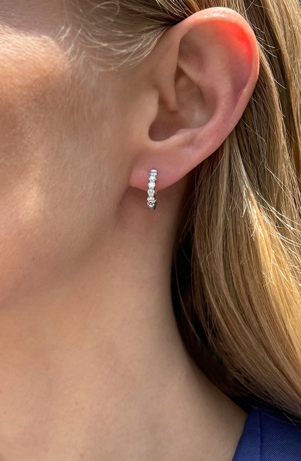 Diamond Huggie Hoop Earrings in White Gold