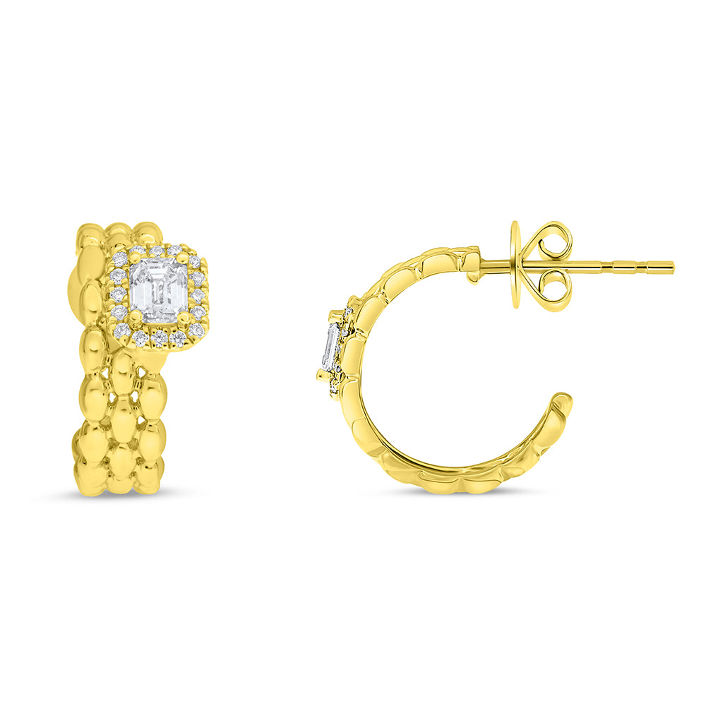 14K Yellow Gold Emerald Cut Diamond Huggie Earrings, 0.46 TCW