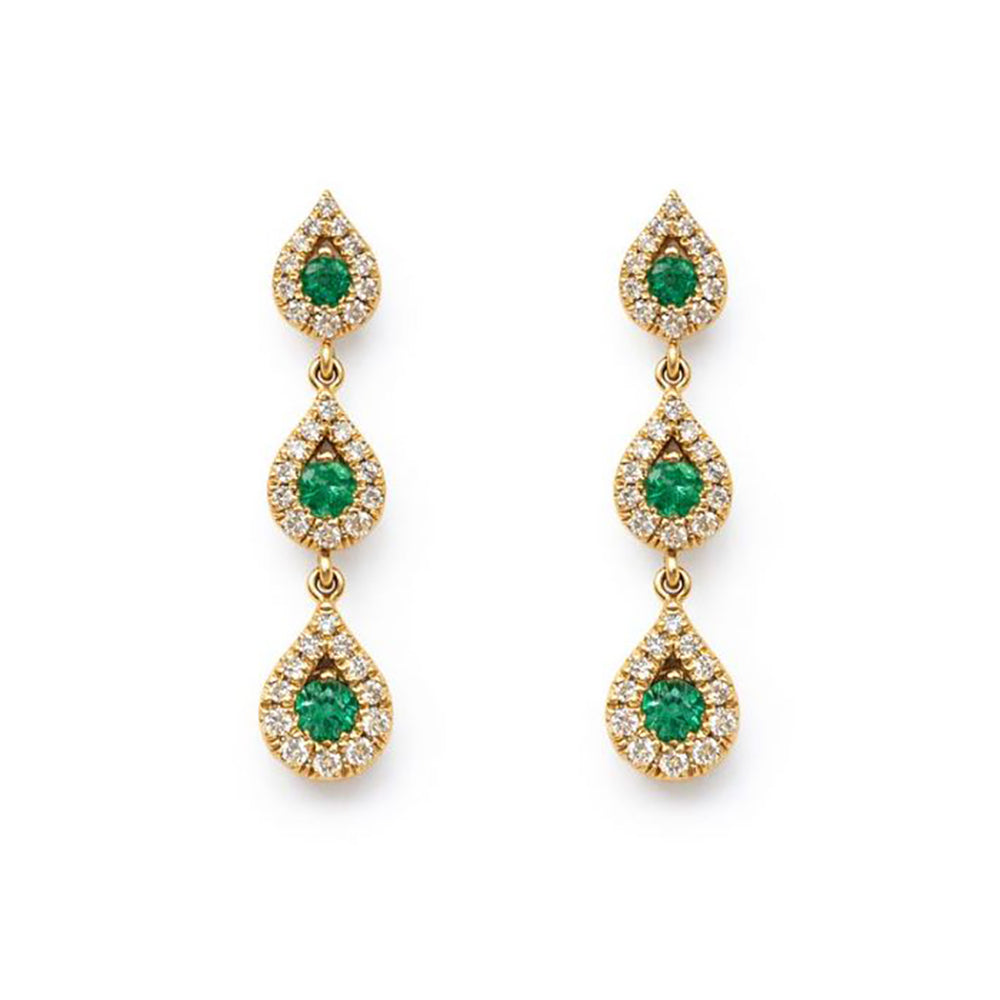 14K Yellow Gold Emerald & Diamond Teardrop Drop Earrings, 0.59 TCW