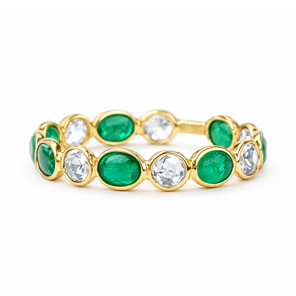 Emerald & White Sapphire Eternity Band in Yellow Gold - Bezel Set_A33579_Front