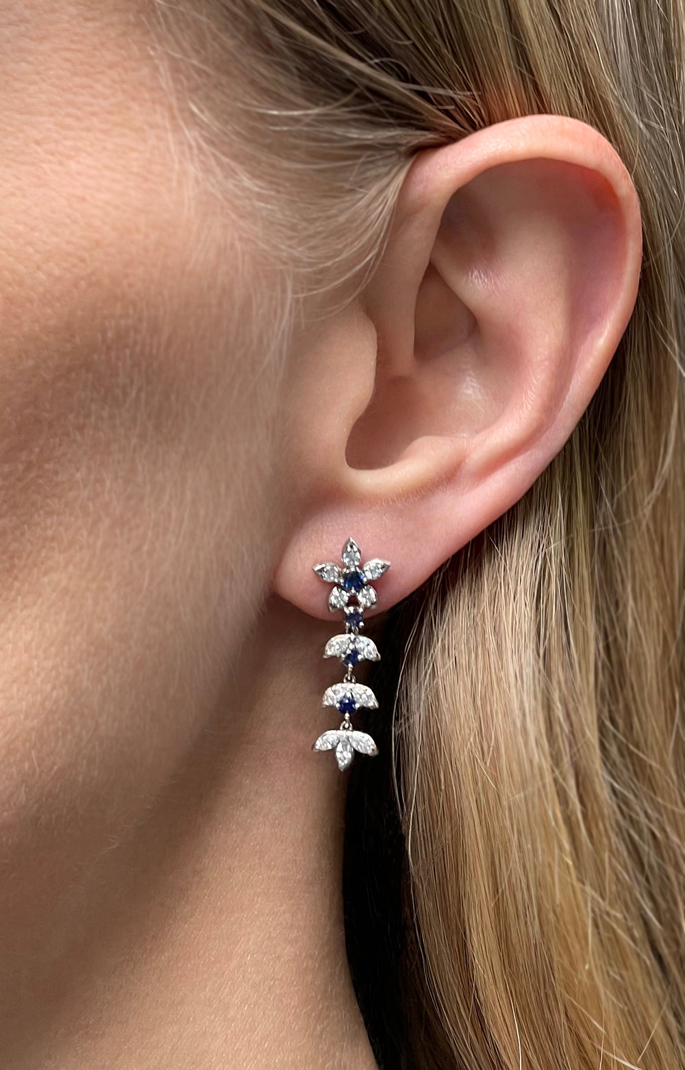 Platinum Flower Emily Earrings with Diamonds and Blue Sapphires | Marisa Perry by Douglas Elliott