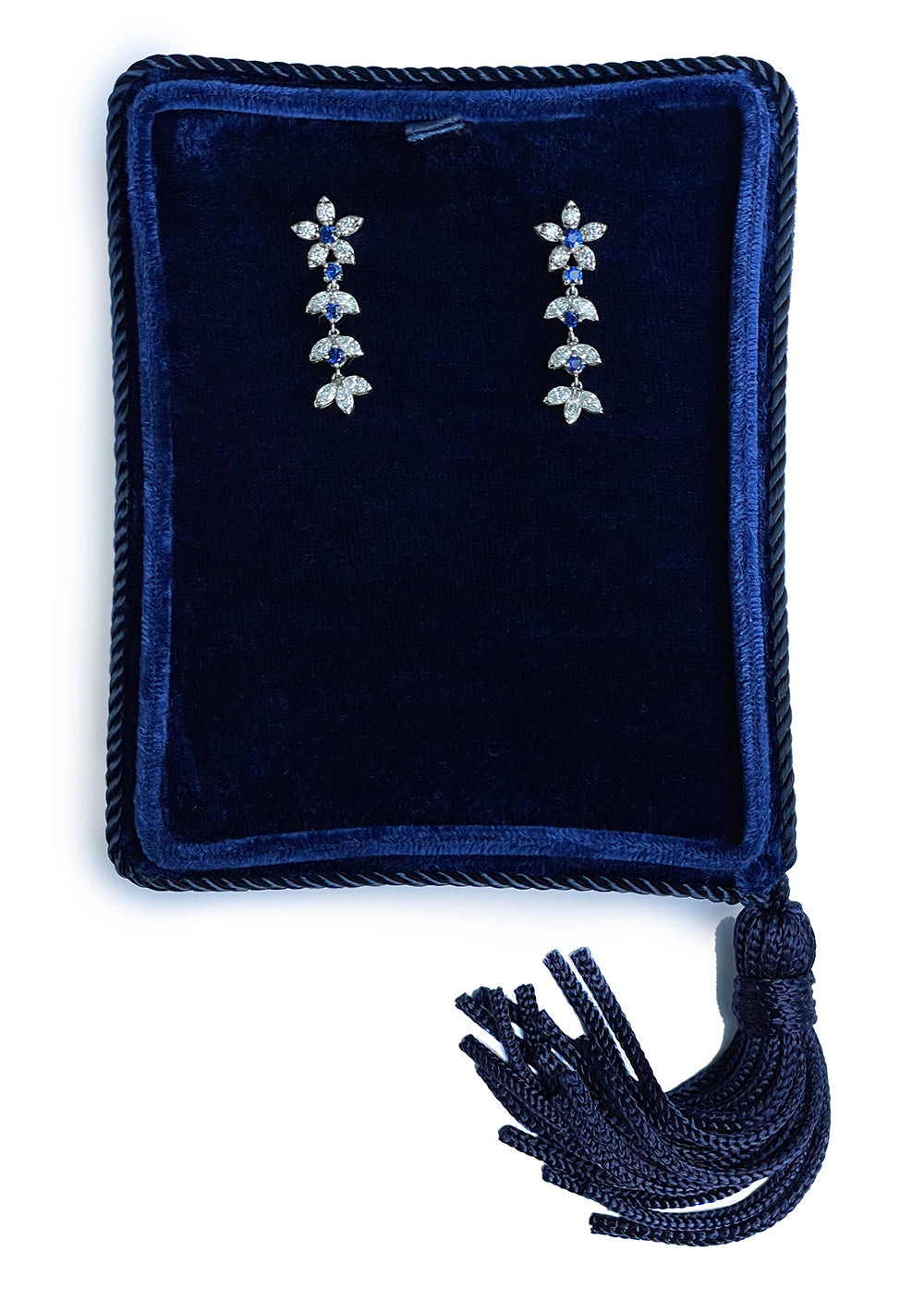 Platinum Flower Emily Earrings with Diamonds and Blue Sapphires | Marisa Perry by Douglas Elliott