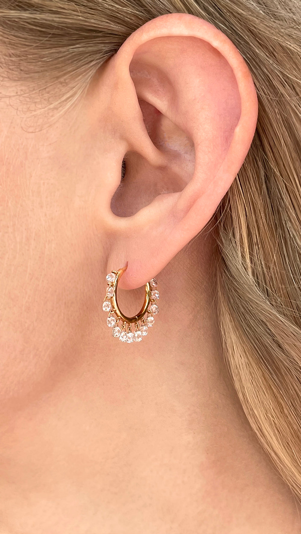 18k Rose Gold Hoop Earrings with Briolette Diamonds