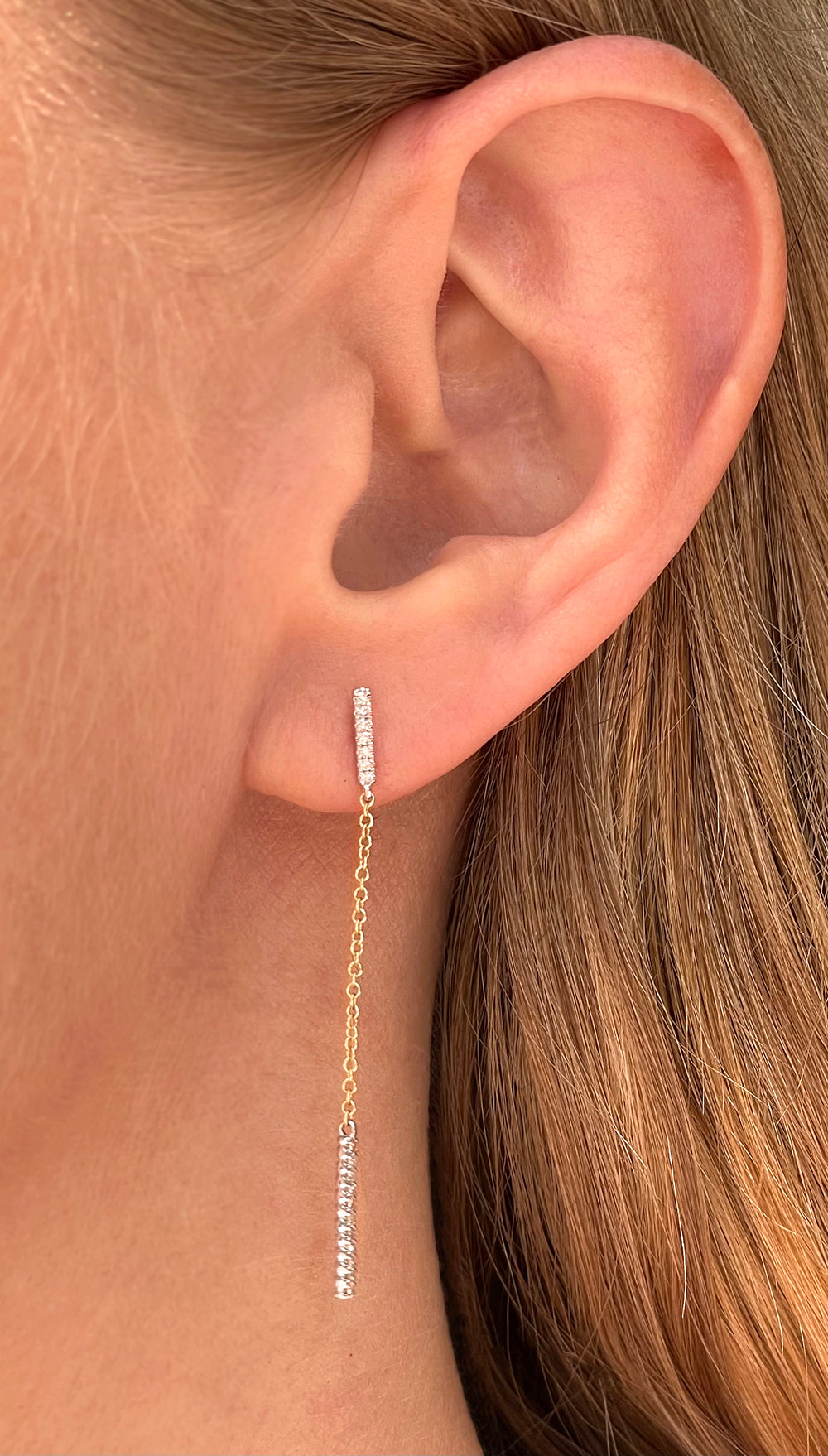 White and Yellow Gold Razor Chain Earring