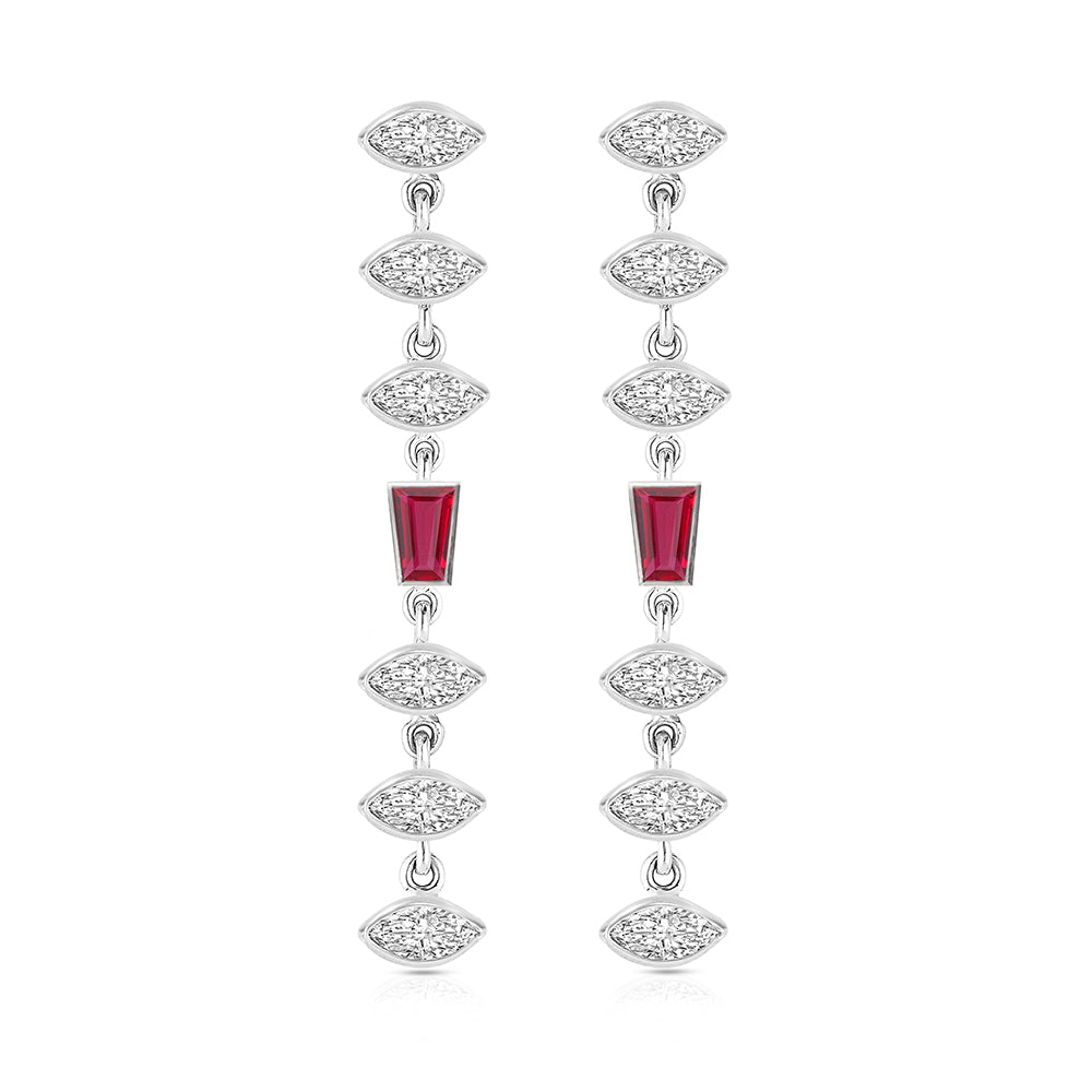 Platinum Marquise Diamond and Ruby Drop Earrings