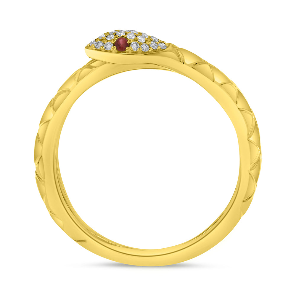 14K Yellow Gold Snake Wrap Ring with Diamonds & Rubies