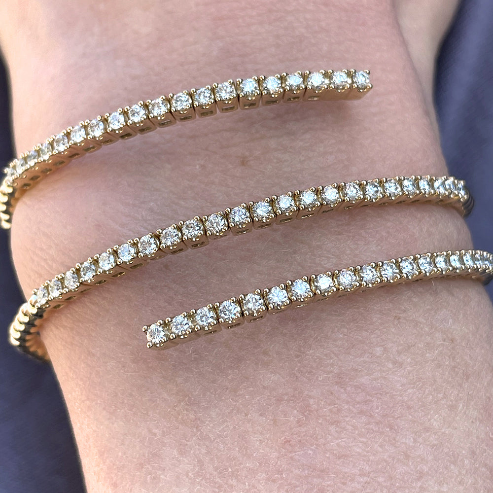 18K Yellow Gold Diamond Flexible Wrap Bangle – 1.70 TCW