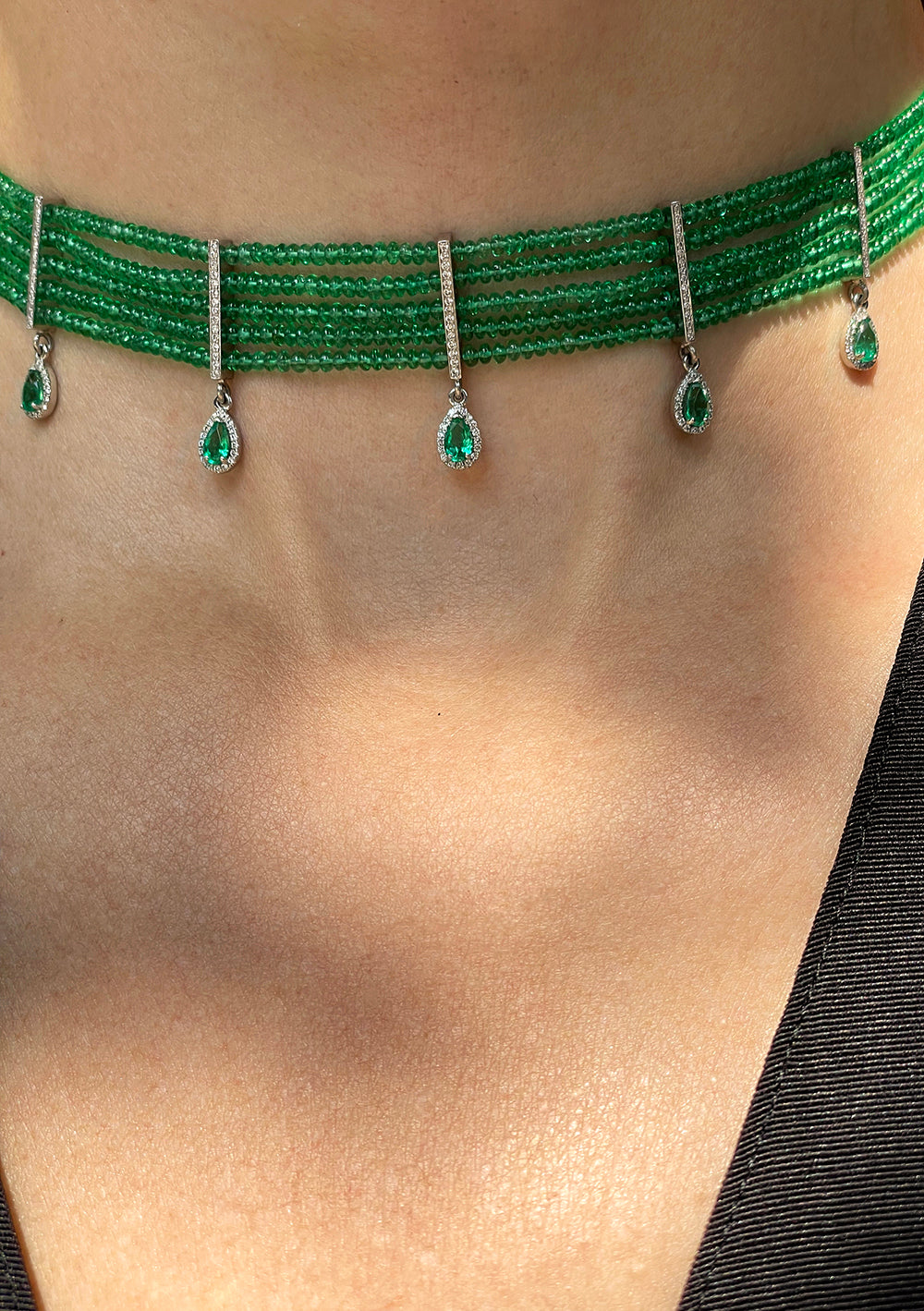Green Emerald and Diamond Choker Necklace | Marisa Perry by
