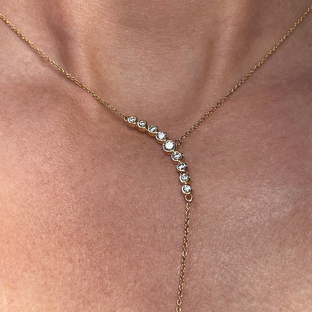 18K Yellow Gold Bezel Set Diamond Y Lariat Necklace