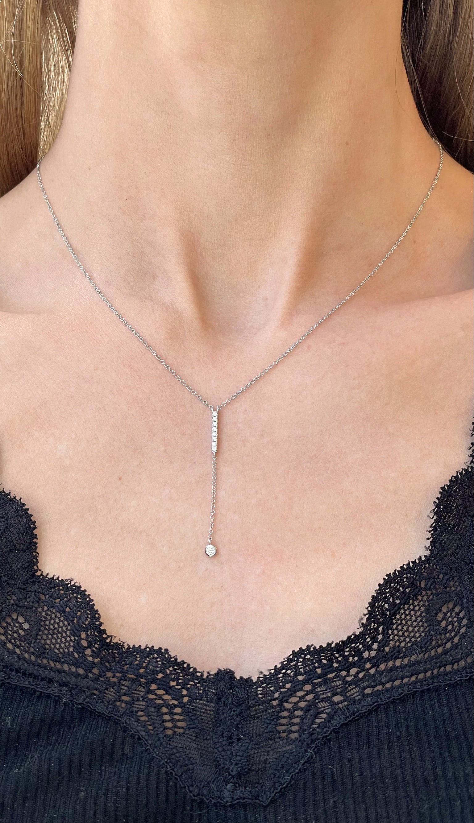 14K White Gold Diamond Y-Necklace, 0.14 TCW