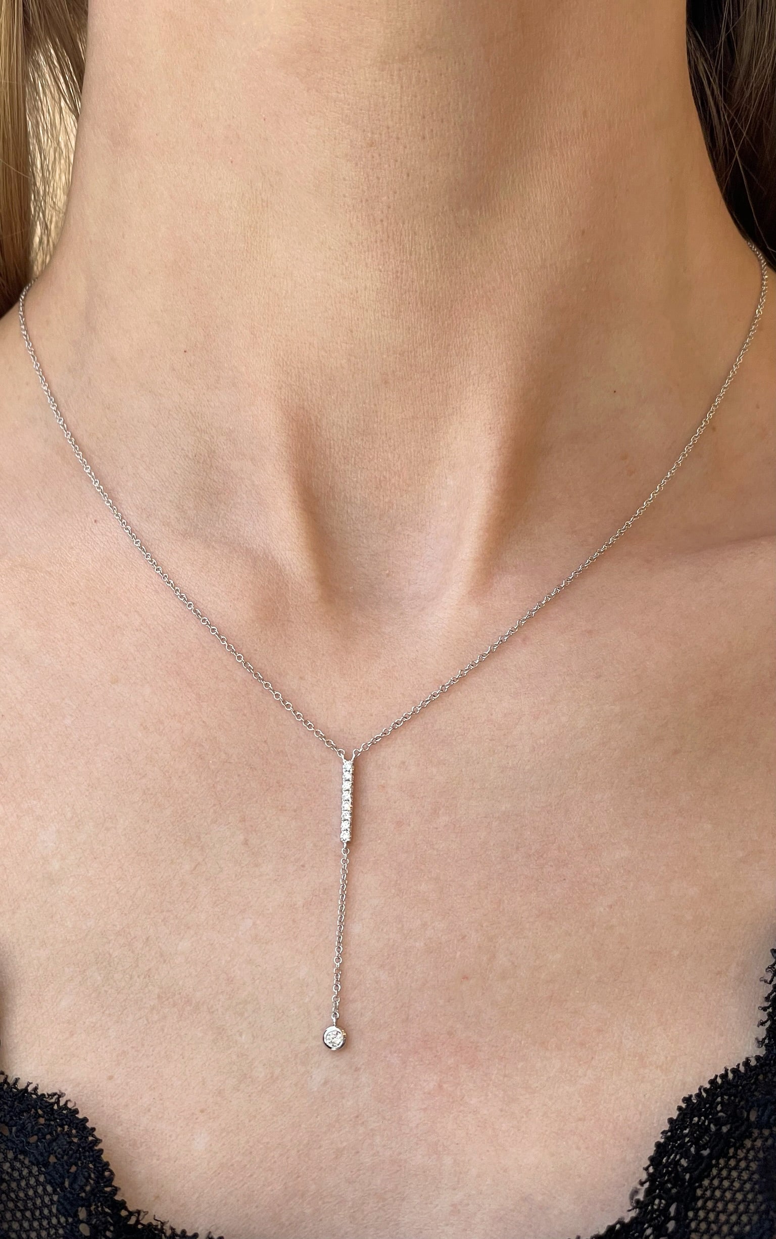 14K White Gold Diamond Y-Necklace, 0.14 TCW