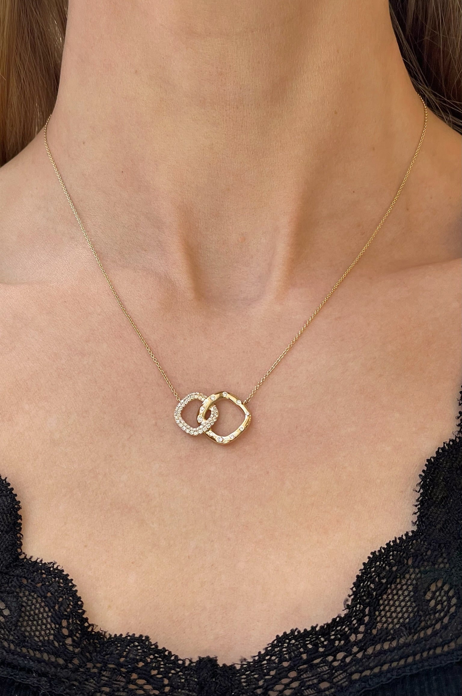 Interlocking Diamond Pendant Necklace | 14K Yellow Gold