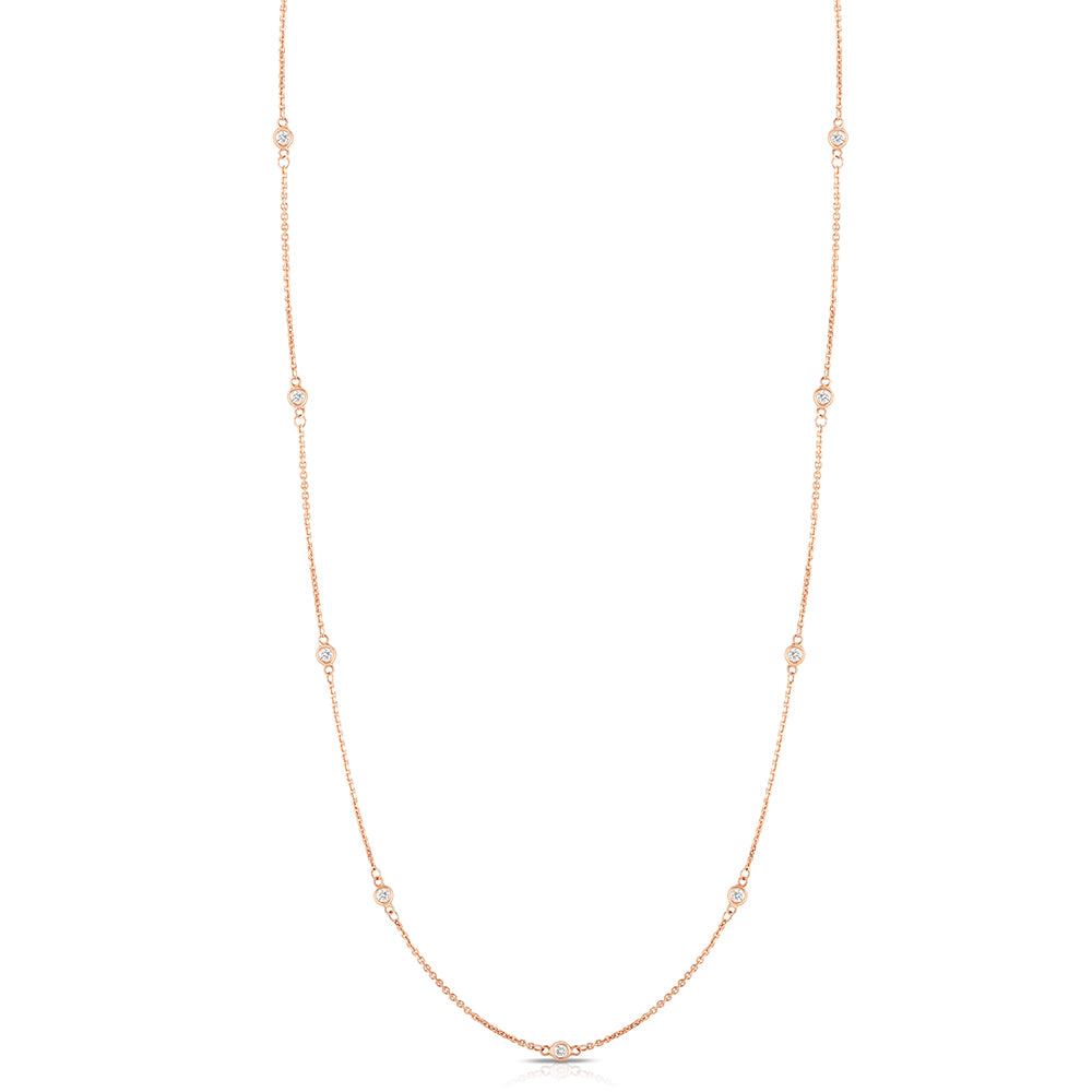 Long Diamond Station Necklace |  14K Yellow Gold, White Gold or Rose Gold