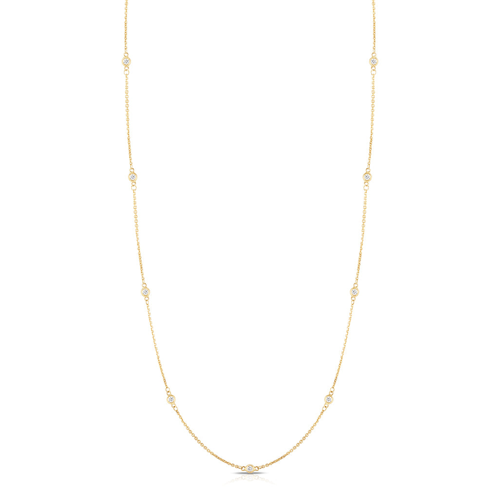 Long Diamond Station Necklace |  14K Yellow Gold, White Gold or Rose Gold